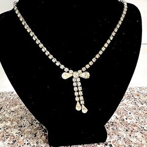 Vintage Rhinestone and Silver Bow Necklace